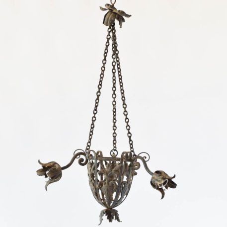 French Iron Toile Chandelier with Central Urn
