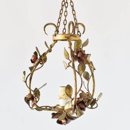Vintage Spanish Iron Pendant with Leaves and Roses