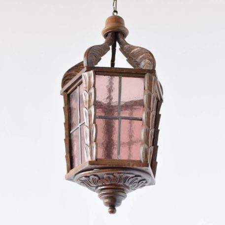 Wood Lantern w/Leaded Glass