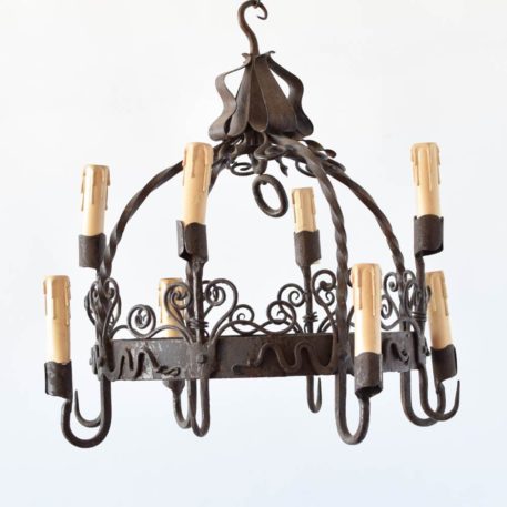 iron dome chandelier with two tiers of lights curly old