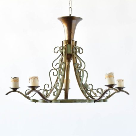 painted brass iron old green chandelier antique belgian french