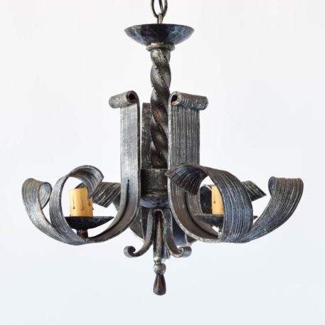 Etched Iron Chandelier w/ Curled Arms