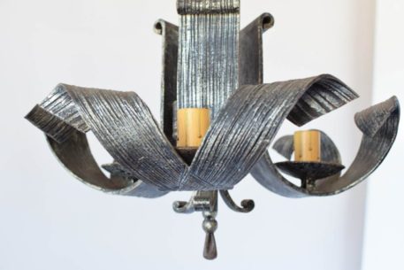 Etched Iron Chandelier w/ Curled Arms - Image 2