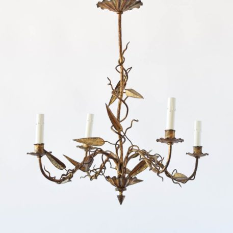 Gold Iron Chandelier w/ Leaves