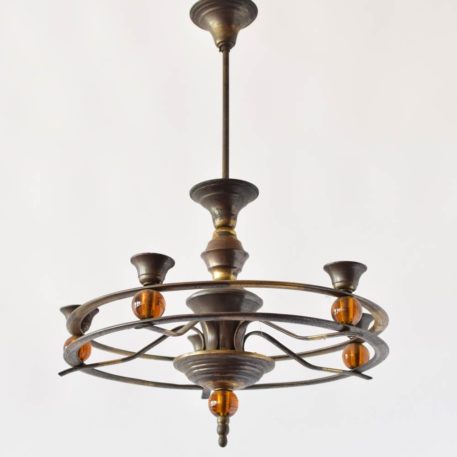 Belgian Art Deco Chandelier with Amber Colored Glass balls