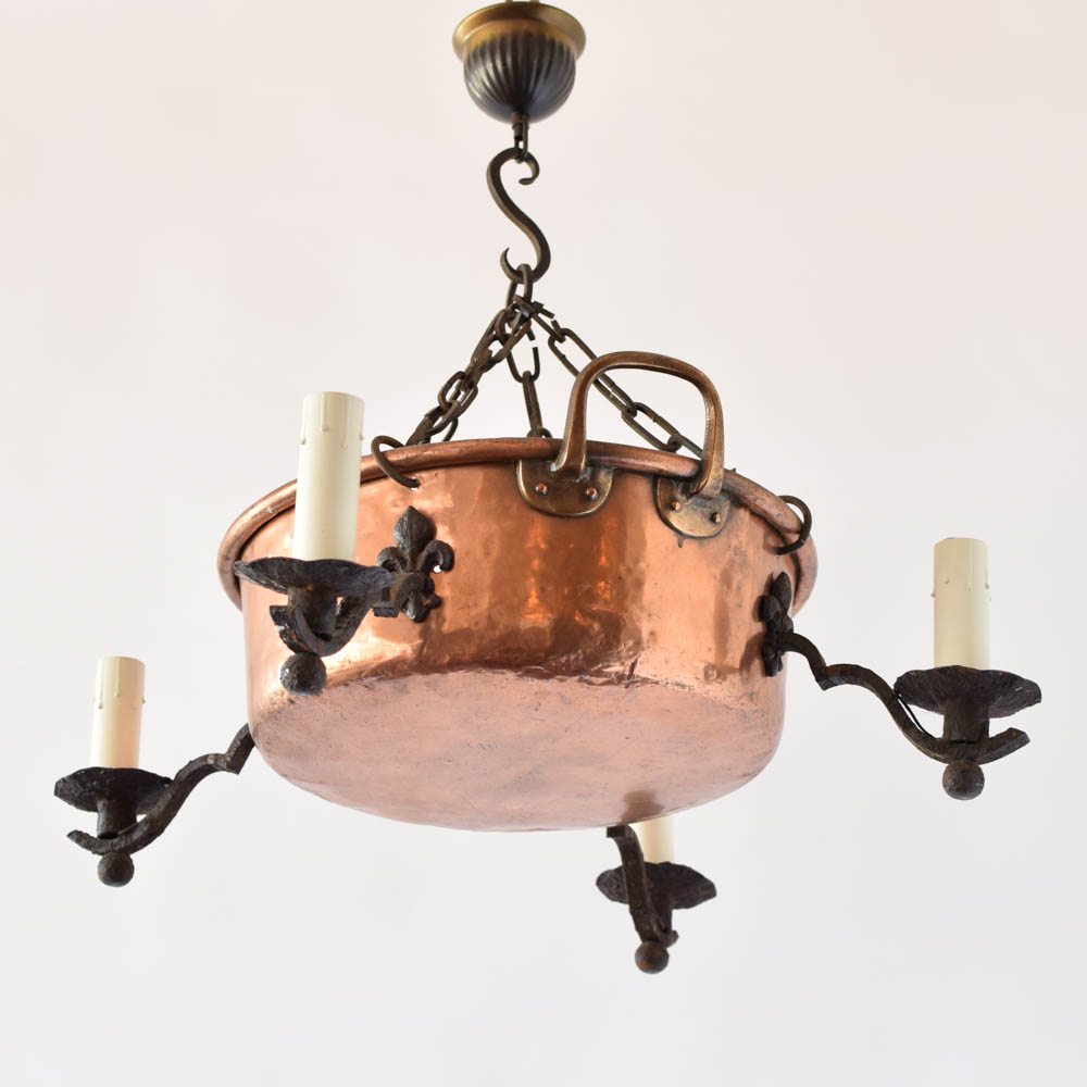 copper pot chandelier