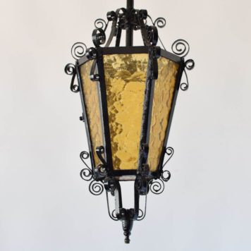 yellow amber glass hammered glass iron lantern curly