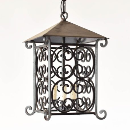 4 sided open lantern with 3 light candle cluster