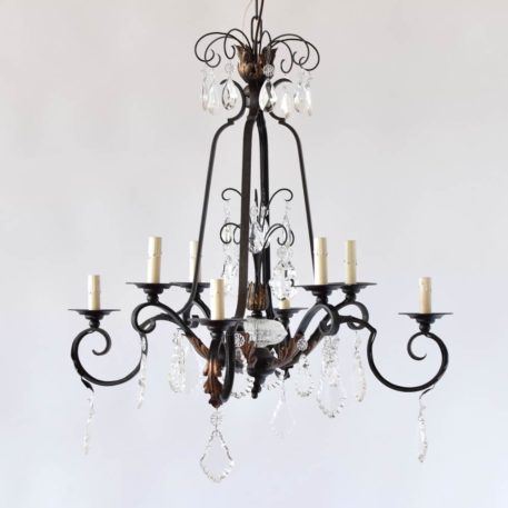 Country French Iron Chandelier with Crystal Prisims