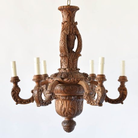 Vintage CArved Wood Chandelier with Fish Scales