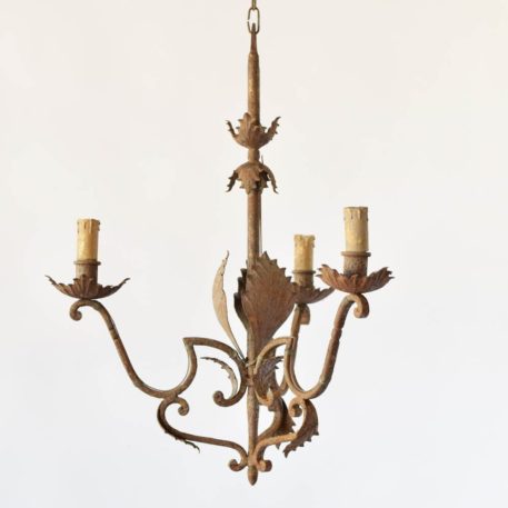 Antique Spanish Chandelier made in Iron with Leaves and Funky Arms