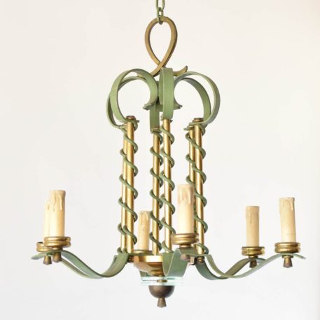 French Art Deco Iron and Brass Chandelier
