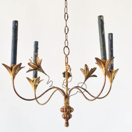 Gilded Spanish Chandelier with Iron Flowers