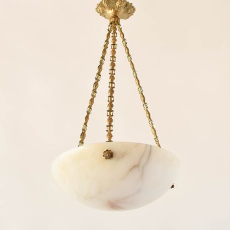 Alabaster Bowl with Decorative Bronze Chain