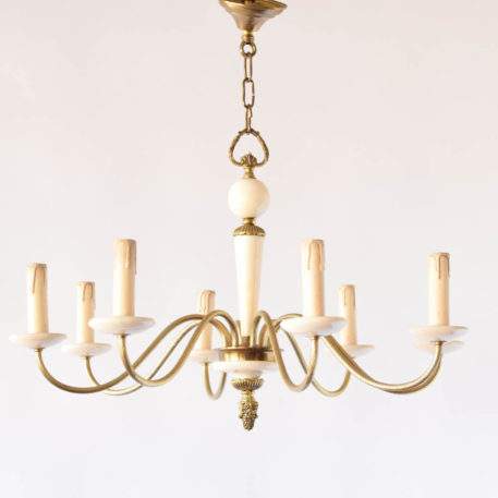 Vintage Marble Chandelier with Bronze Arms