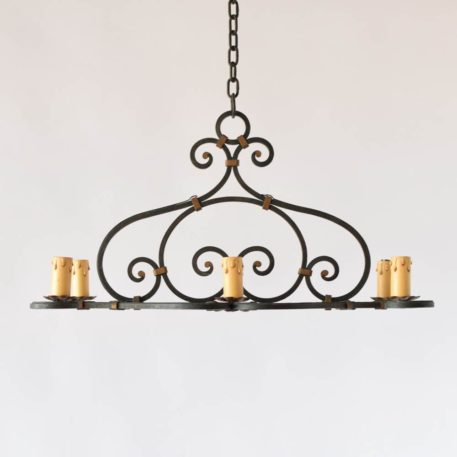 French Iron Chandelier with Elongated Form