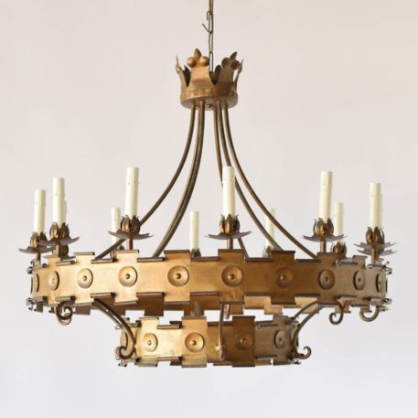 Spanish Iron Ring Chandelier with Gilt Patina