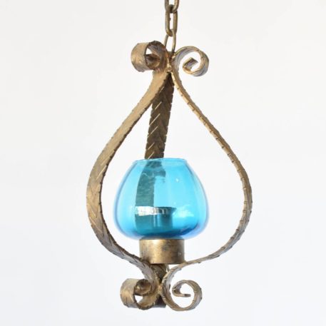 Vintage Lantern with Original Blue Glass