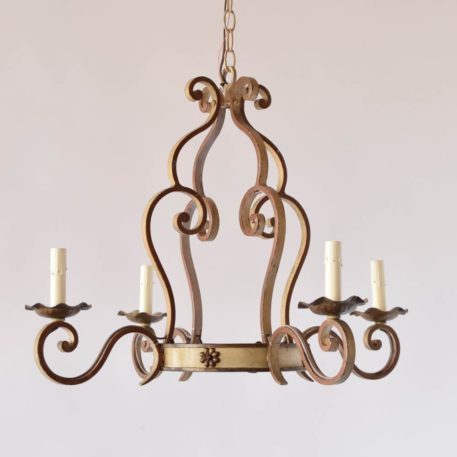 Vintage French Chandelier with Creme and Maroon Patina