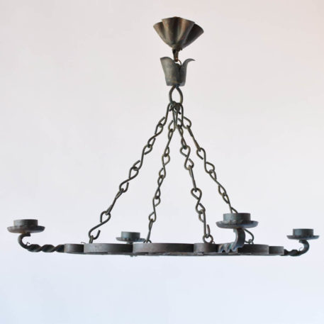 Large Flat Iron Chandelier with Scrolled Center from Belgium