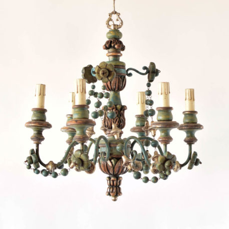 Vintage Italian Wood Chandelier with Wood Beads