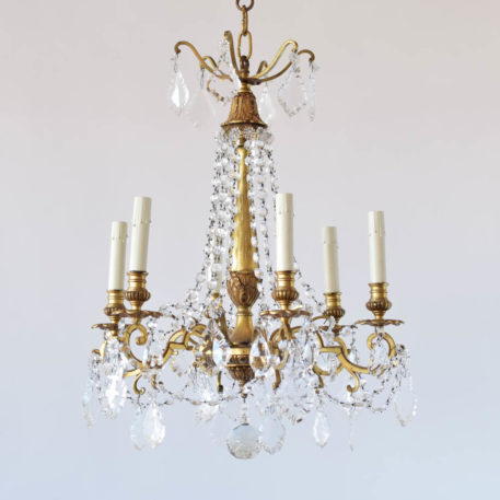 Vintage French Crystal Chandelier with Bronze Frame