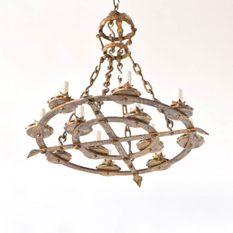 Antique Spanish Gilded Chandelier with Concentric Circle Design