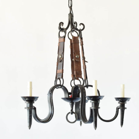 Iron Chandelier with Leather Straps