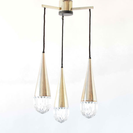 Mid Century Glass and Metal Pendant Chandelier