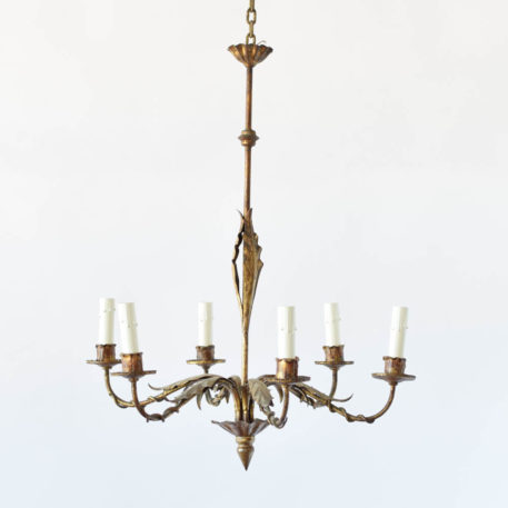 Vintage Gilded Iron Chandelier from Spain