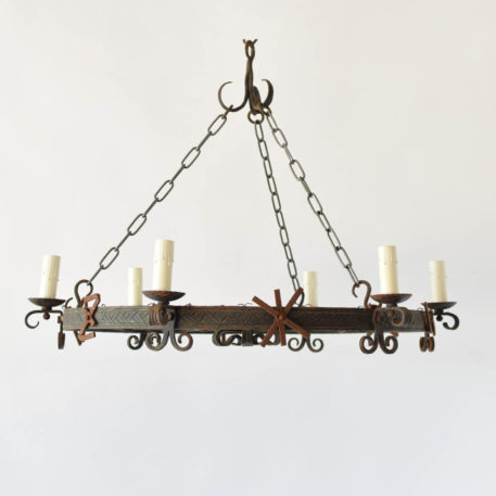 French hand forged large iron chandelier