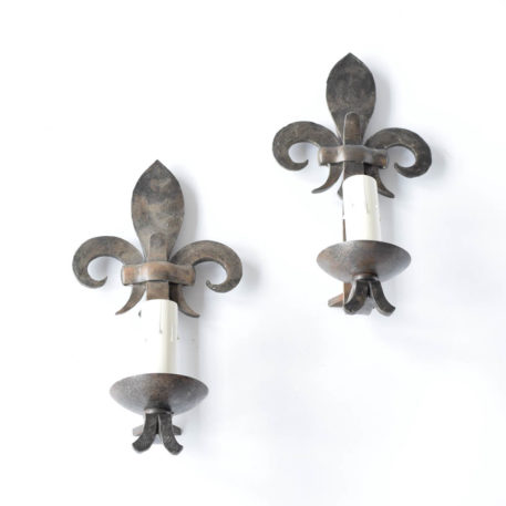 Iron Sconces with Large Fleur de Lis