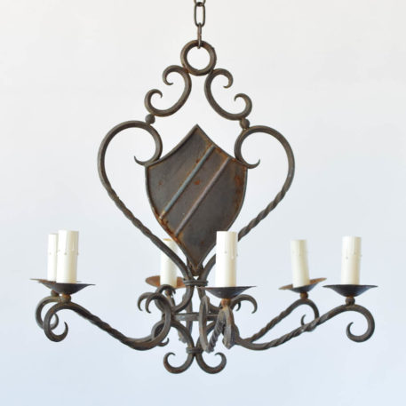 Vintage Iron Chandelier with Central Shield from Belgium
