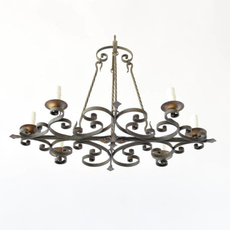 Elongated Country French Chandelier with Rod Suspension