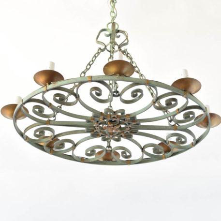 Vintage Country French Chandelier with Green Patina in Oval Form
