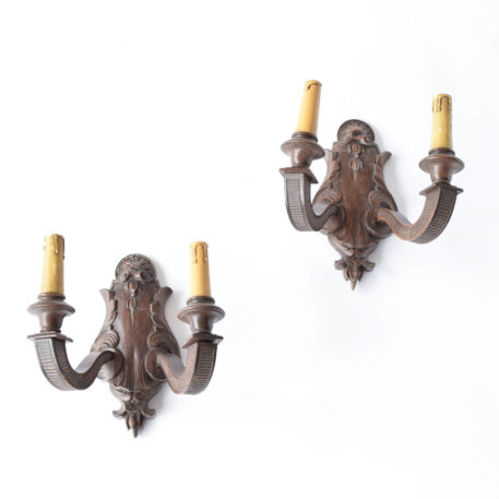 Vintage Wood Sconces from Belgium with Carved Louis XVI Design