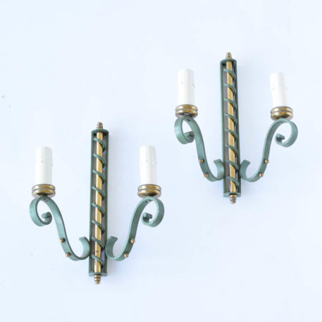 Antique Art Deco French Sconces with Brass Accents