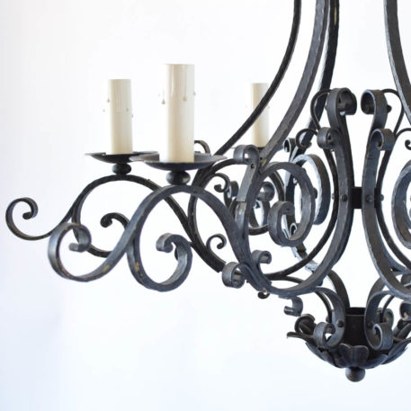 French Country Iron Chandelier with scroll arms