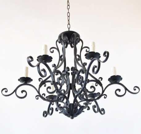 French Country Iron Chandelier with scroll arms