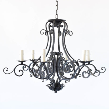 French Country Iron Chandelier with scroll arms