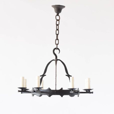 Vintage rustic 4x2 Lights Iron Chandelier from Belgium