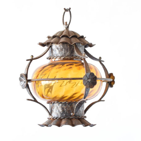 Amber Iron Lantern from Belgium with central yellow orb