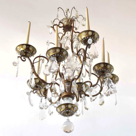 Crystal Chandelier with Back-lit bobeches and wooden faux candles from France