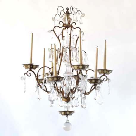 Crystal Chandelier with Back-lit bobeches and wooden faux candles from France