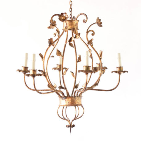 Leafy GOld Iron Chandelier from Spain with a very Organic shape