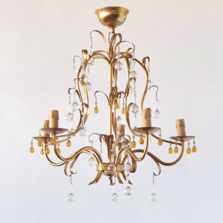 Amber Crystal gilded Chandelier from Italy