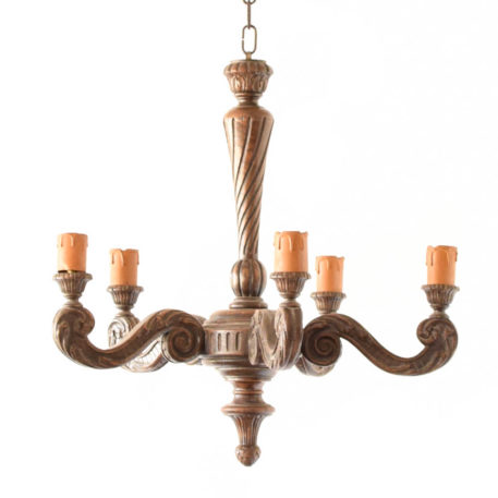 Vintage carved Wooden 5 Light Chandelier from belgium