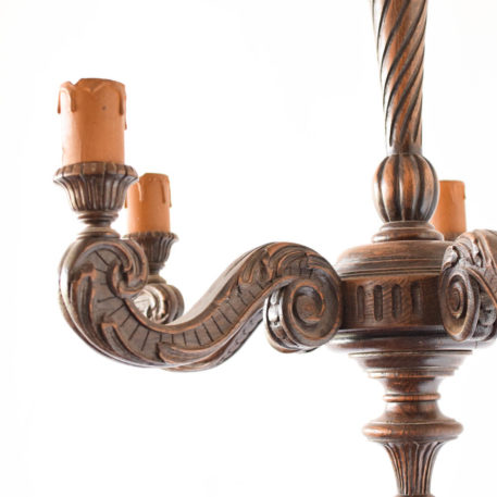 Vintage carved Wooden 5 Light Chandelier from Belgium