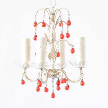 Small Iron Chandelier with red beads from Italy