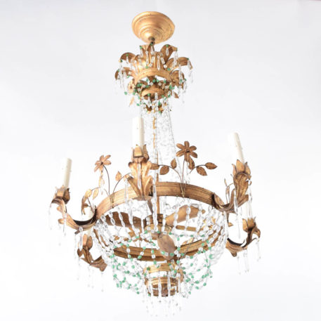 Gilded Iron Chandelier with macaroni beads from Italy